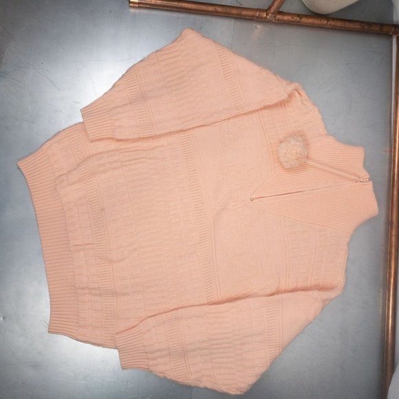 Vintage Atmosphere Ski Sweater 3/4 Zipper V Neck Blush Peach Cable Knit Size M - Picture 4 of 5